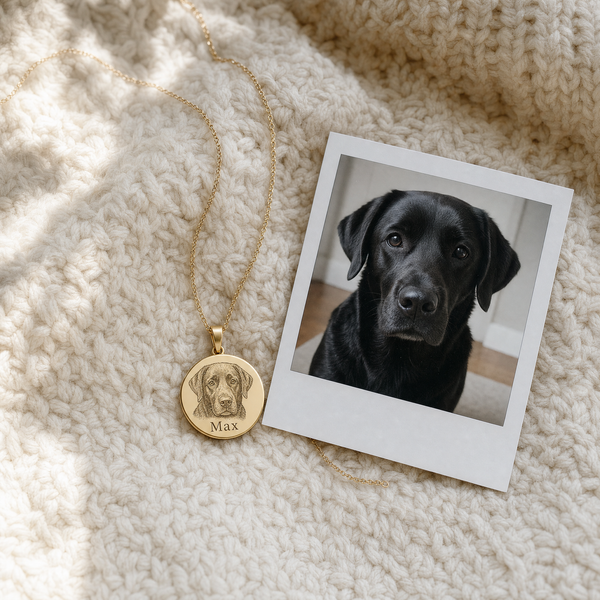 Pet portrait necklace — black labrador Max (no box)