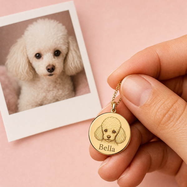 Pet portrait necklace — poodle Bella