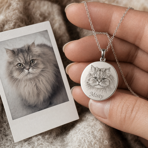 Pet portrait necklace — persian cat Misty (no box)